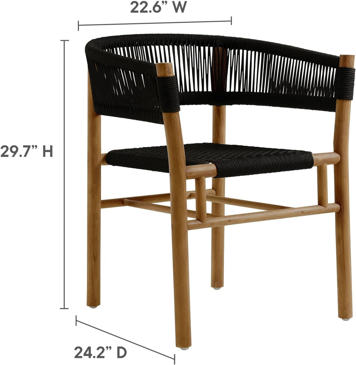 Modway Vienna Outdoor Patio Teak Wood Dining Armchairs with Curved Back Set of 2 in Natural Black – Weather-Resistant Woven Rope Patio Chairs – Stackable Outdoor Accent Chairs for Backyard, Garden