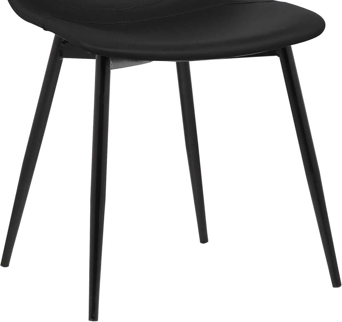 Armen Living Monte Mid Century Modern Dining Accent Chair for Table Kitchen Desk Vanity in Black Faux Leather with Black Metal Legs