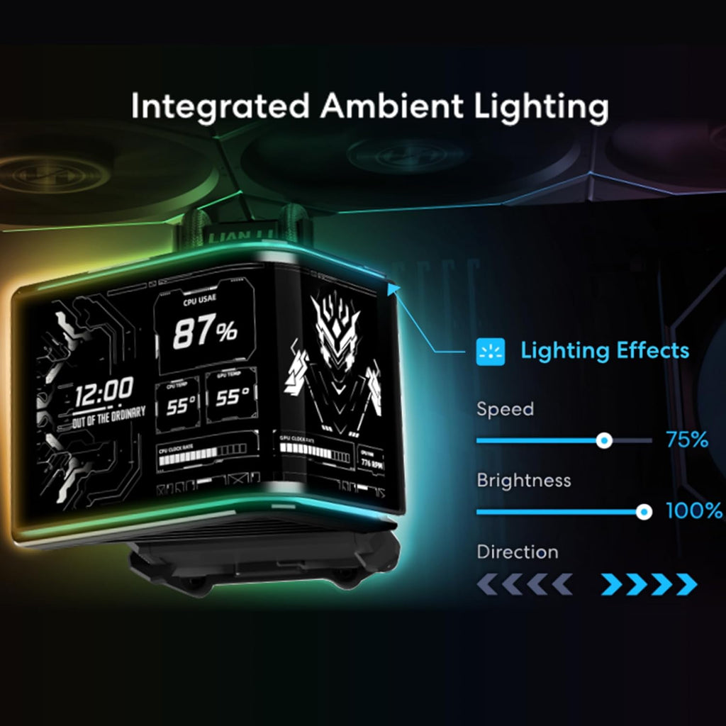 Lian Li Hydroshift II OLED Curved 360P28 V2 Liquid CPU Cooler - 360mm AIO - 3x120mm P28V2 Fans - 6.67" Screen - 3D Animation Effects - Daisy-Chain, LGA 1851/1700, AMD AM5/4- Black (HS2OLDC36PB)