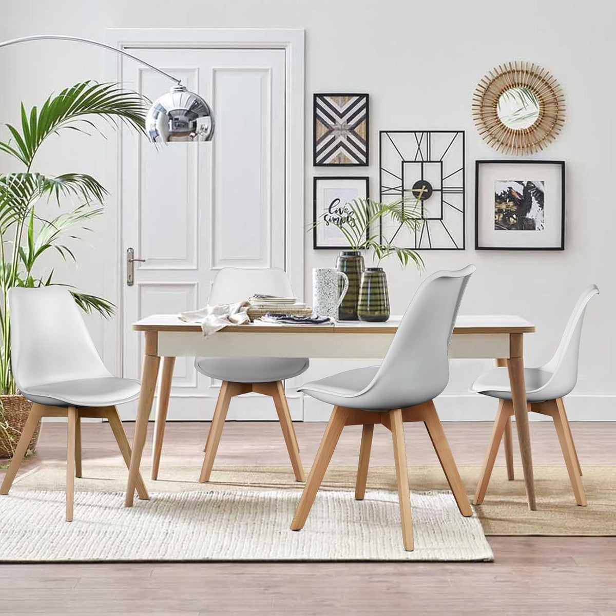 OLIXIS Dining Chairs Set of 8 Kitchen Mid Century Modern Chairs with Wood Legs and PU Leather Cushion for Living Room Bedroom Outdoor Lounge, White