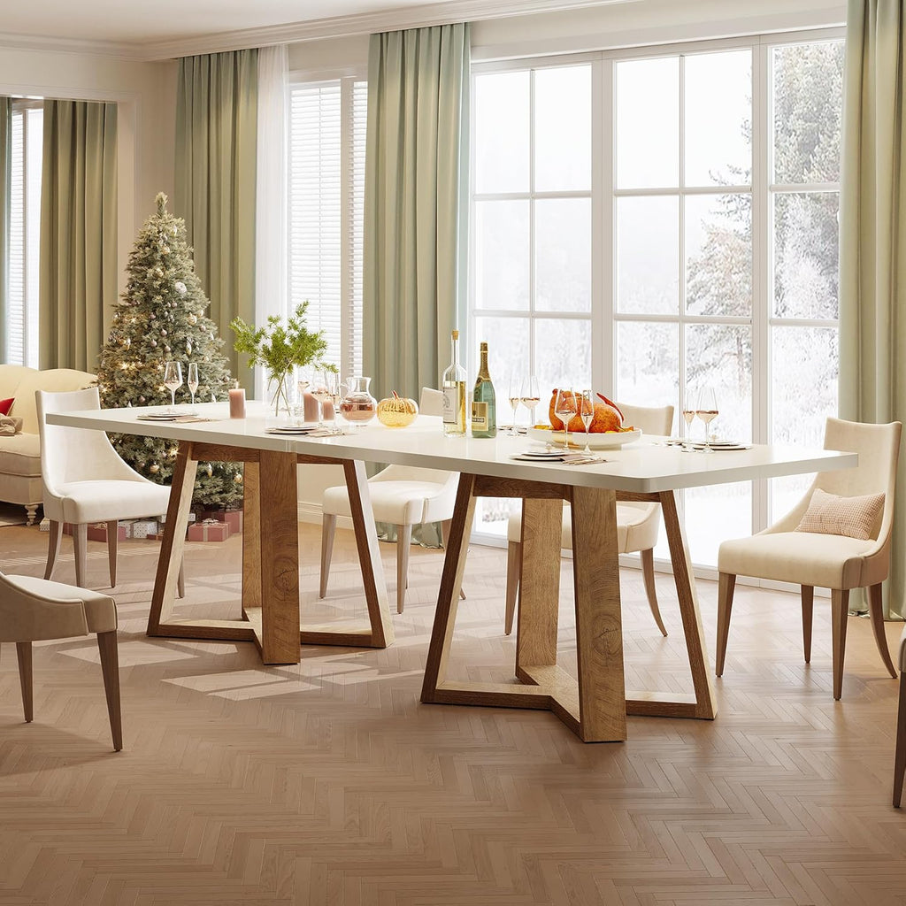 Tribesigns 47-Inch Dining Table Set of 2, Modern Kitchen Table with Wooden Legs, Dinner Tables for Kitchen, Dining Room, Small Space, White and Brown, 2Pcs