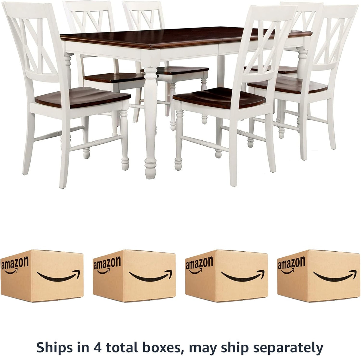 Crosley Furniture Shelby 7-Piece Traditional Dining Table Set for 6, Dinner Tables with Kitchen Chairs, Distressed White