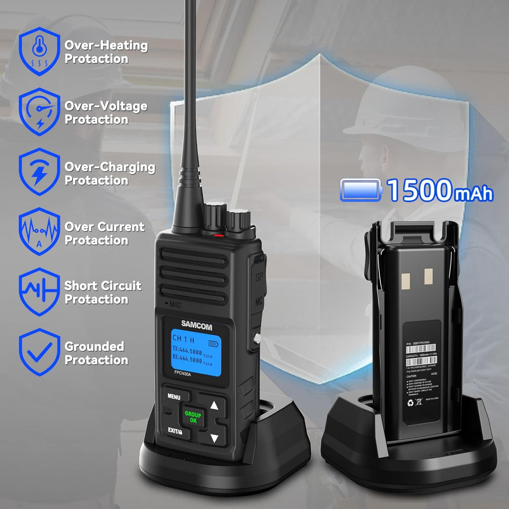 SAMCOM 2 Way Radios Walkie Talkies,Rechargeable Long Range Two Way Radio,5 Watts Commercial Handheld UHF Radios with 2 Pin Earpiece,1500mAh Battery for School Warehouse Church,19 Packs