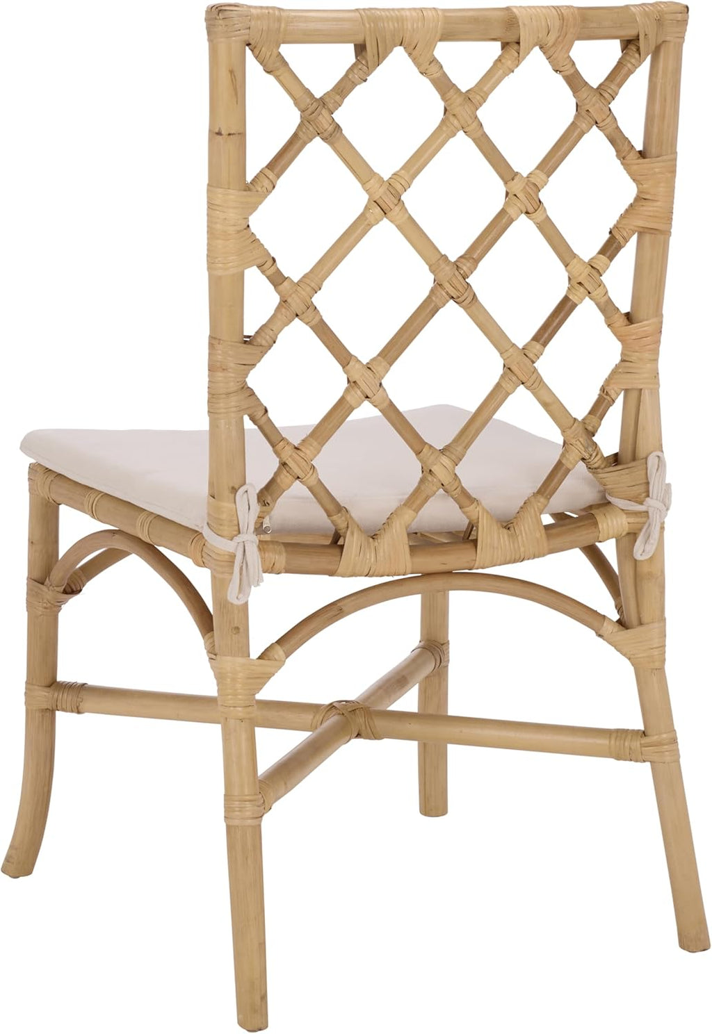 SAFAVIEH Home Collection - Haru Rattan Dining Chair Set of 2, Natural & Cream Upholstered Seat, Coastal Boho Accent Chair, Fully Assembled (SEA8039A)