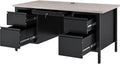 Global Industrial 60" W x 30" D x 30-1/2"H Steel Teacher's Desk, Gray Top with Black Frame, Double Pedestal Desk with Center Drawer, 4 Locking Box/Box Drawers