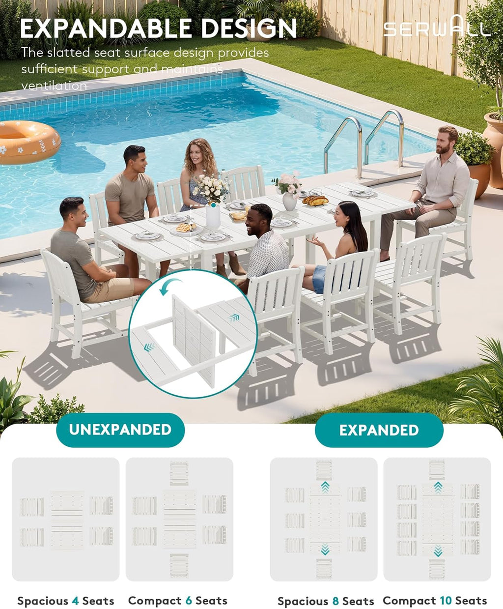 SERWALL Outdoor Dining Chairs Set of 2, All-Weather HDPE Patio Armless Chairs Suitable Outdoor Dining Table, White