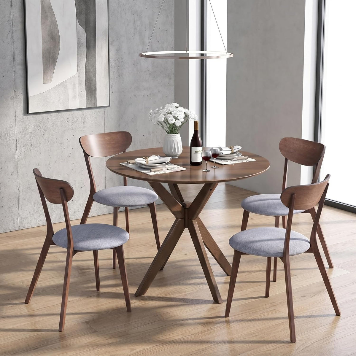 POWERSTONE 5-Piece Dining Table Set for 4, 36" Kitchen Table & 2 Chairs with Cushioned Seats, Mid-Century Dining Table Set for Small Spaces, Living Room, Apartment
