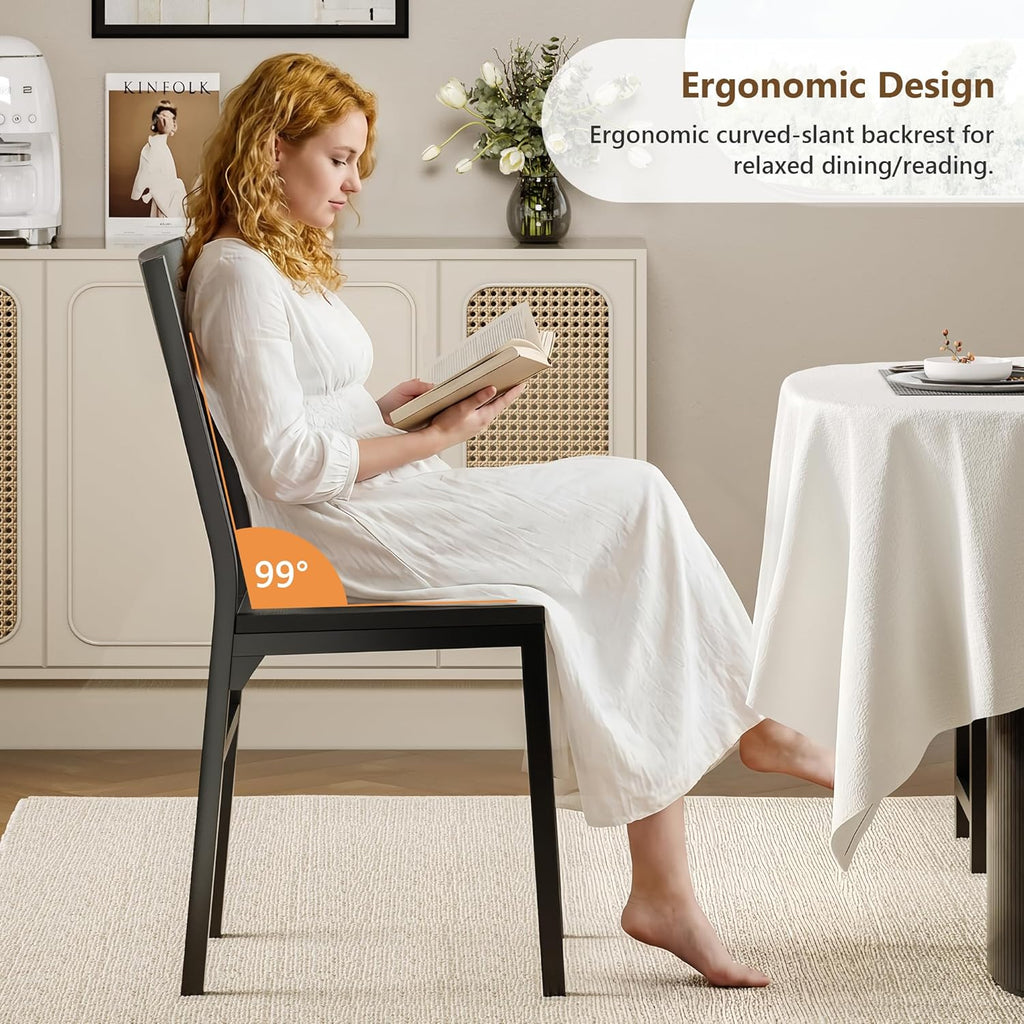 Feonase Dining Chairs and Benches Set of 4, Modern Dining Room Chairs with Ergonomic Backrest, Wood Structure & Metal Legs, for Kitchen, Dining Room, Space-Saving, Easy to Assemble & Clean, Black