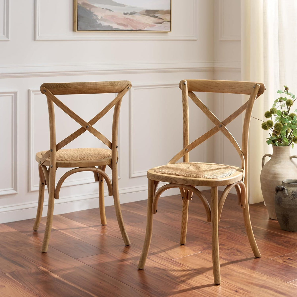 SAFAVIEH Furniture - Franklin X-Back Side Chair Set of 2 - 18.1" Seat Height - Oak - Rattan - Farmhouse X-Back Design - Ideal for Dining Room, Kitchen - Fully Assembled (AMH9500C-SET2)