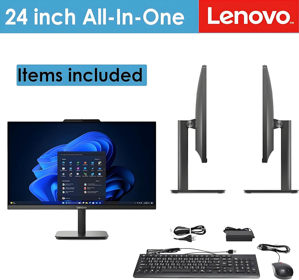 Lenovo 24 All-in-One Desktop Computer, 16GB DDR4 RAM, 512GB PCIe SSD, Lifetime Office 365 for Web, Intel Processor, 23.8" FHD IPS Anti-Glare AIO, USB Keyboard & Mouse, Wi-Fi 6, Win 11, Charcoal