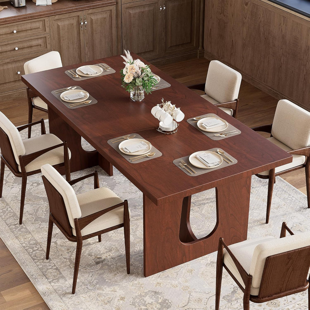 GarveeHome Dining Table for 6-8 People - 71" Modern Long Kitchen Table with Large Tabletop & Heavy Duty Pedestal Legs, Dinner Table for Kitchen, Conference Room, Home, Walnut