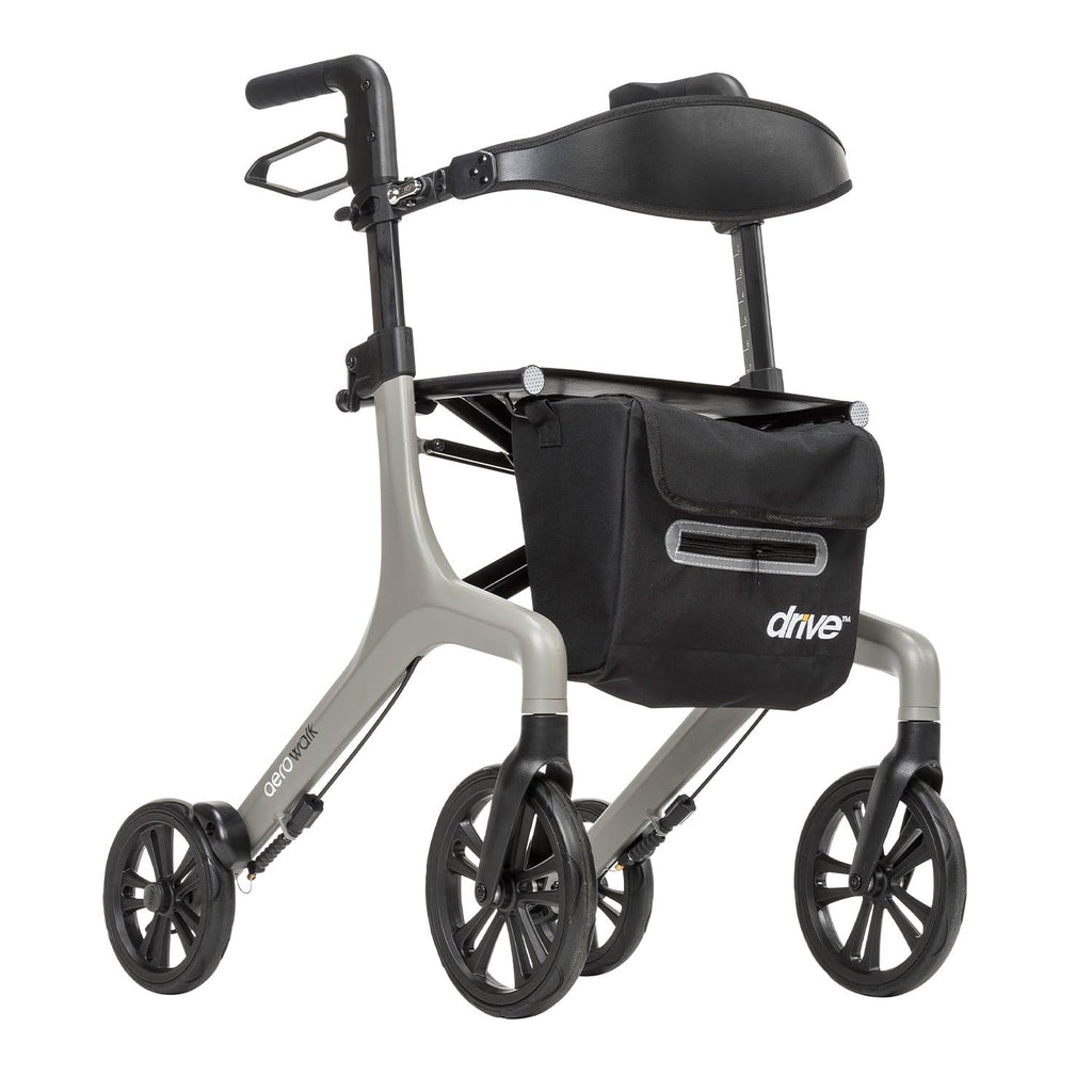 Drive Medical AeroWalk Ultra-Lite Rollator with Seat, Lightweight Adult Walkers with 4 Wheels, Folding Rolling Walker for Women, Men and Seniors, 15.2 Pounds, 23 Inch Seat Height, Grey