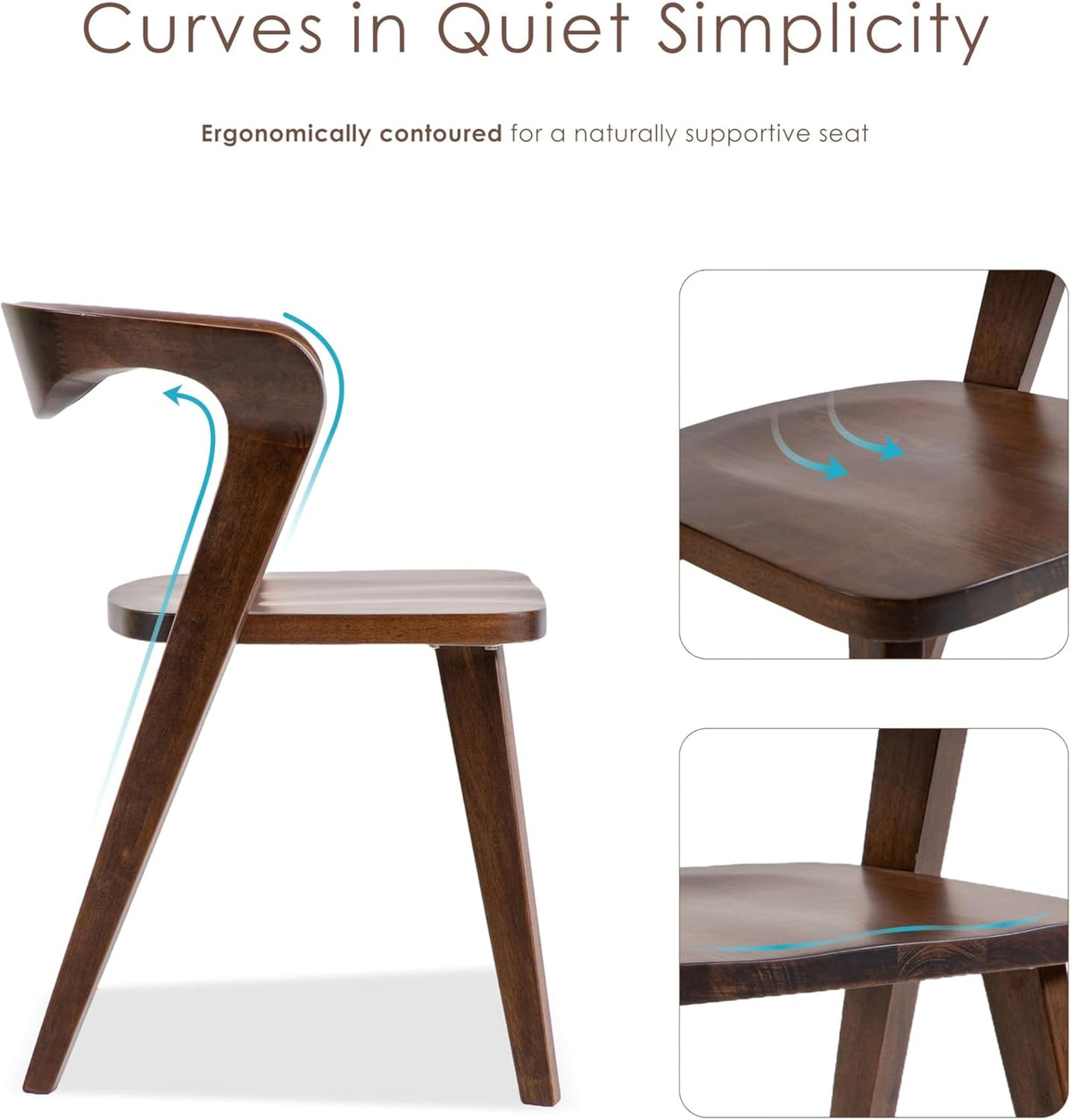 Furniture of America Nazaen III Mid-Century Modern Wood 21.5-inch Side Chairs with Rounded Backrest and Semi-Handmade for Home Kitchen, Dining Room, Rich Walnut (Set of 2)