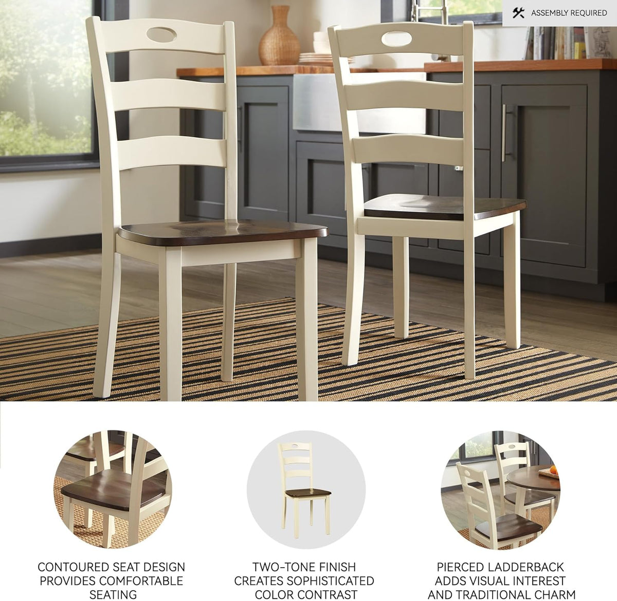 Signature Design by Ashley Woodanville 18" Cottage Ladderback Dining Chair, 2 Count, Cream & Brown