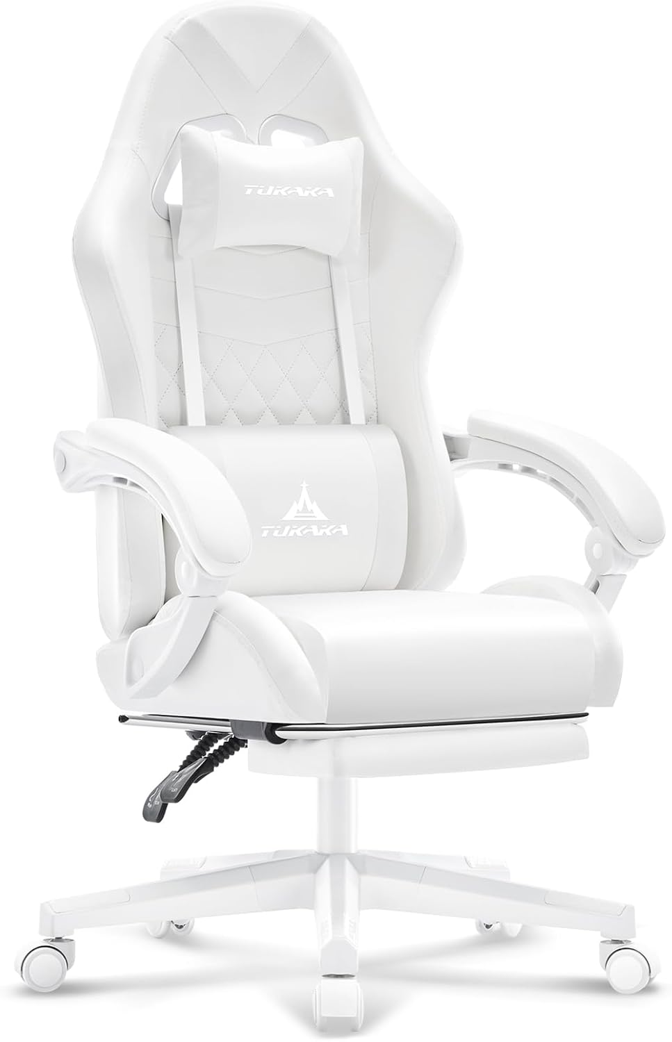 White Gaming Chair,Ergonomic Massage Computer Office Desk Chair with Footrest,Pocket Spring Cushion,Reclining Leather Adjustable Gamer Chair with Headrest and Lumbar Support,White