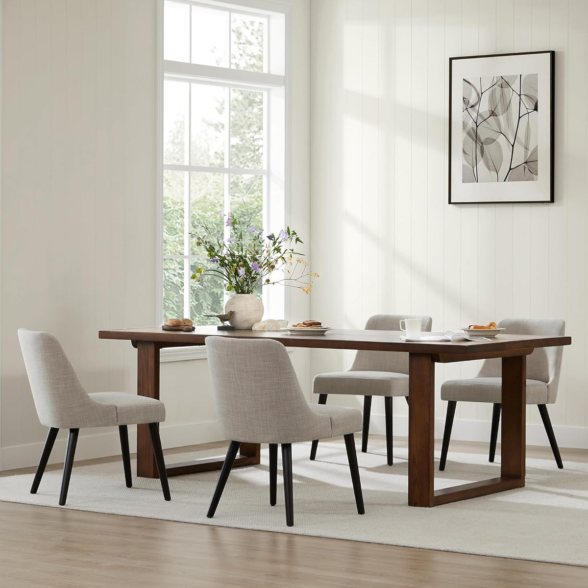 CHITA Mid-Century Modern Dining Chair, Upholstered Fabric Accent Chair for Dining Room, Set of 2, Flax Beige in Fabric