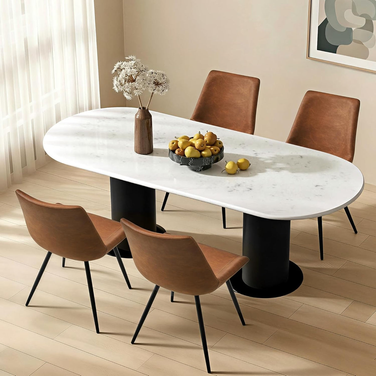 Yaheetech Dining Room Chairs Set of 4 Mid Century Modern Kitchen Chairs with Upholstered Faux Leather and Metal Legs for Dining Room, Living Room, Brown