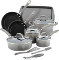 Rachael Ray Brights Nonstick Cookware Pots and Pans Set, 14 Piece, Sea Salt Gray