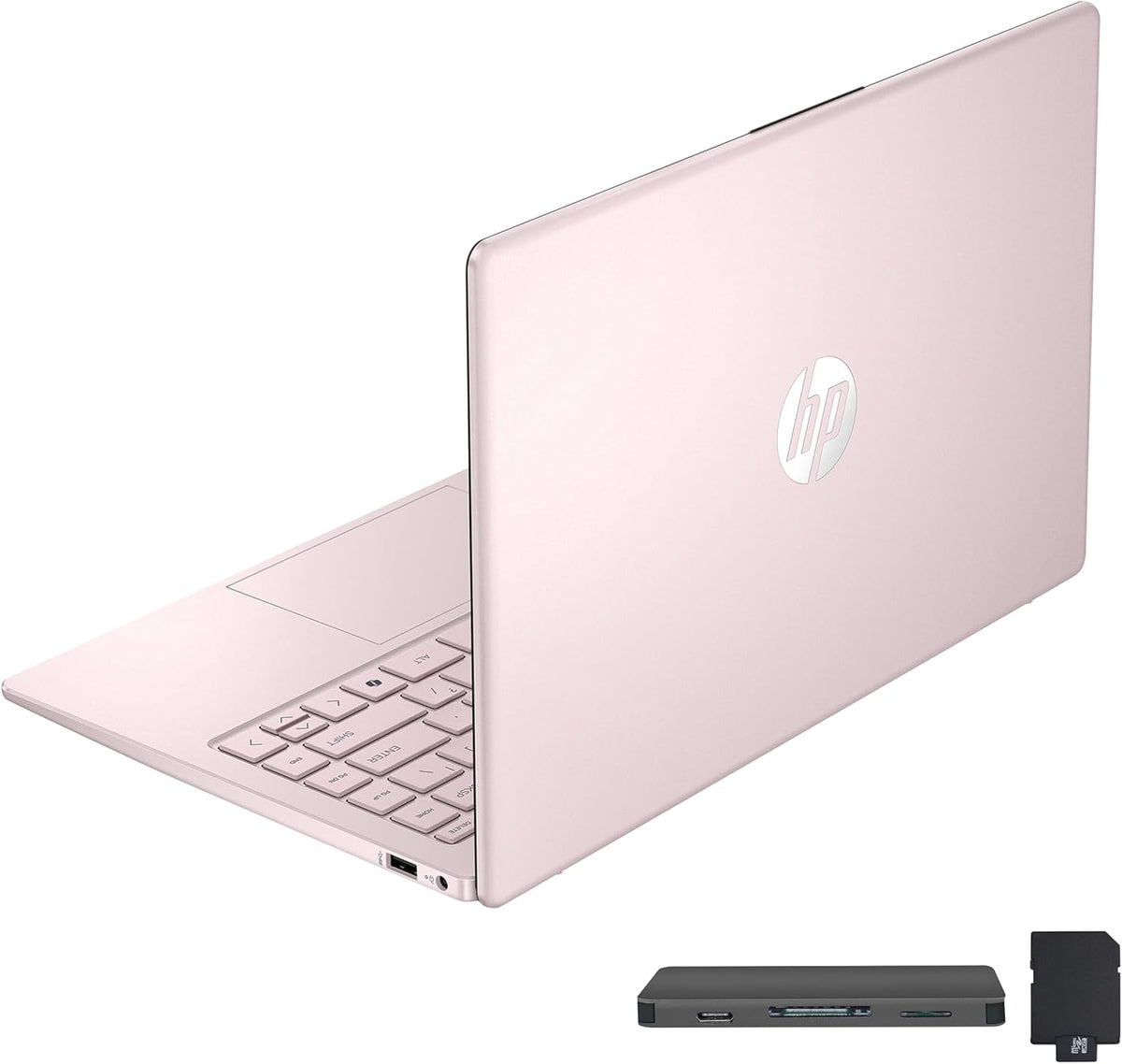 HP Flagship 14" HD Student&Business Laptop with AI Copilot, 13th Gen Intel 4-Core, 4GB RAM, 256GB Storage (128GB UFS + 128GB Docking Station), 1 Year Office 365, 720p Webcam, Win 11, Tranquil Pink