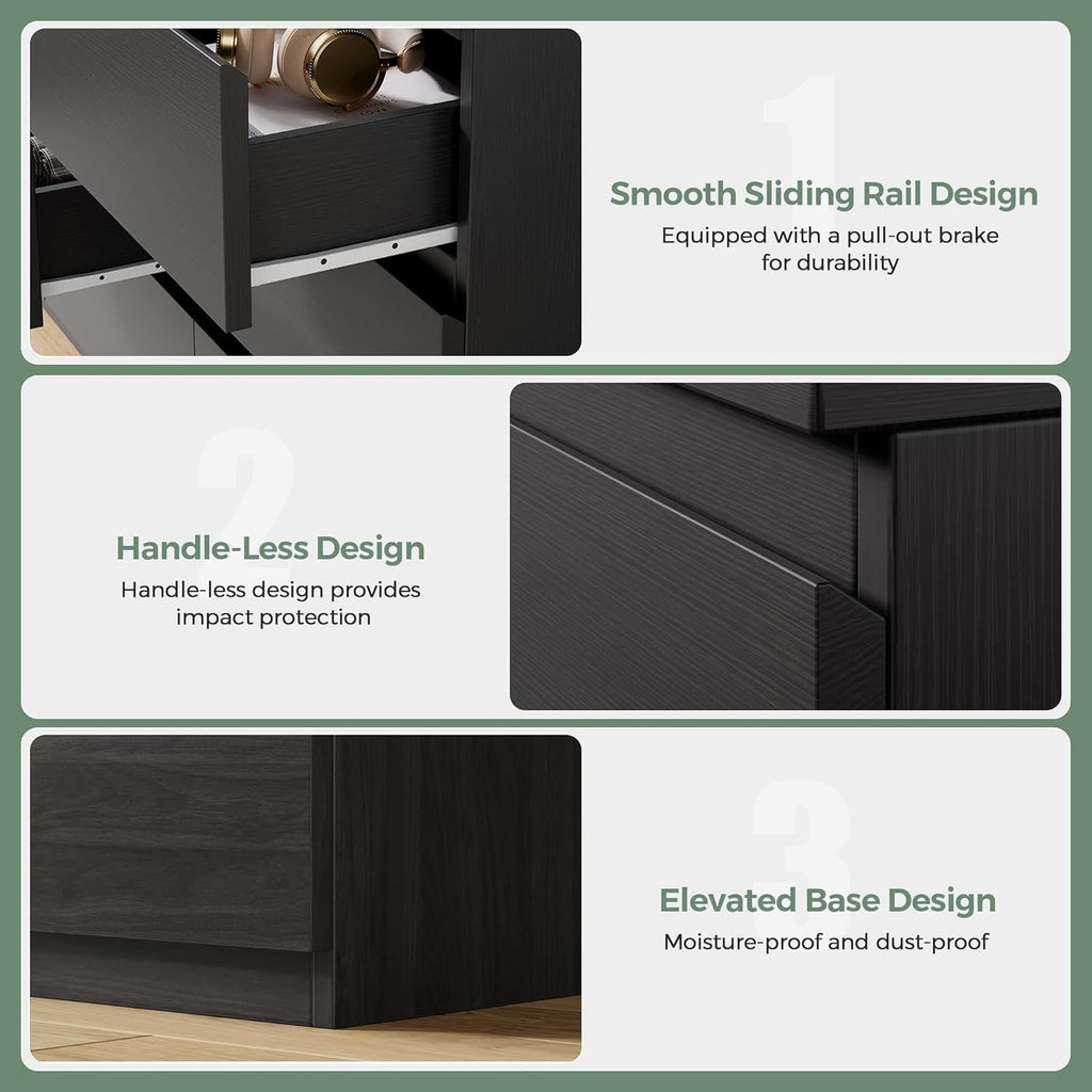 Jocoevol Modern Pink 9 Drawer Dresser for Bedroom, Simply Chest of Drawers, Wood Storage Dresser with Deep Drawers for Living Room Hallway Entryway (Black)