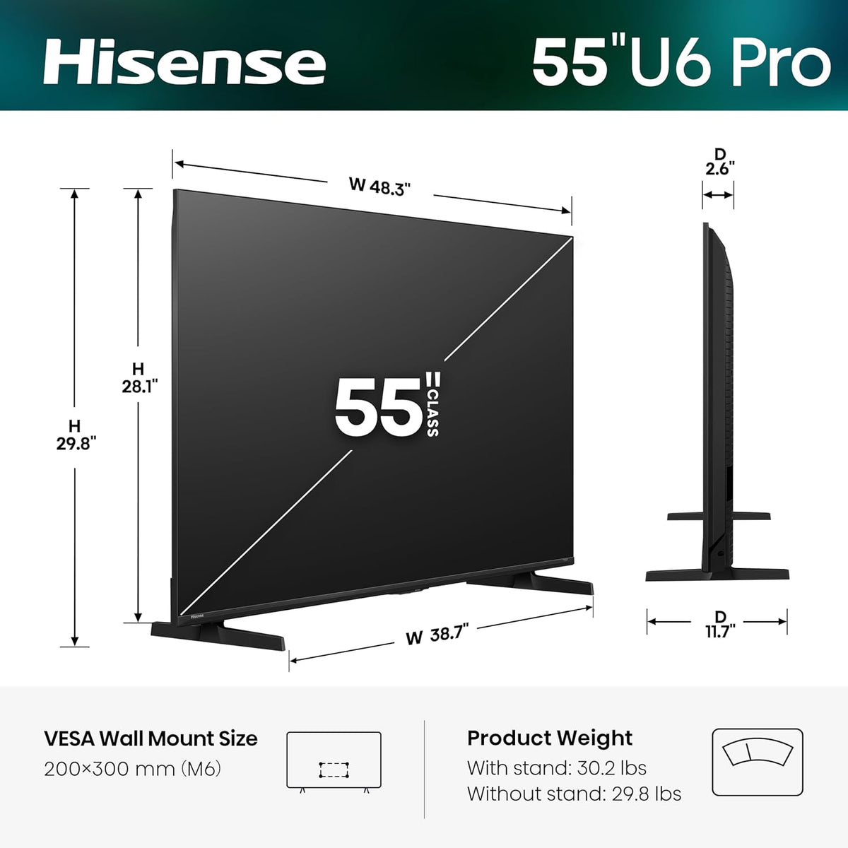 Hisense 55" U6 Pro Series Mini‑LED 4K UHD HDR Gaming AI Smart Fire TV (55U6SF Pro, 2026 New) – Hi-QLED, Native 144Hz, Motion Rate 480, Dolby Vision IQ,· Atmos, HDR10+, Glare-Free, Alexa+
