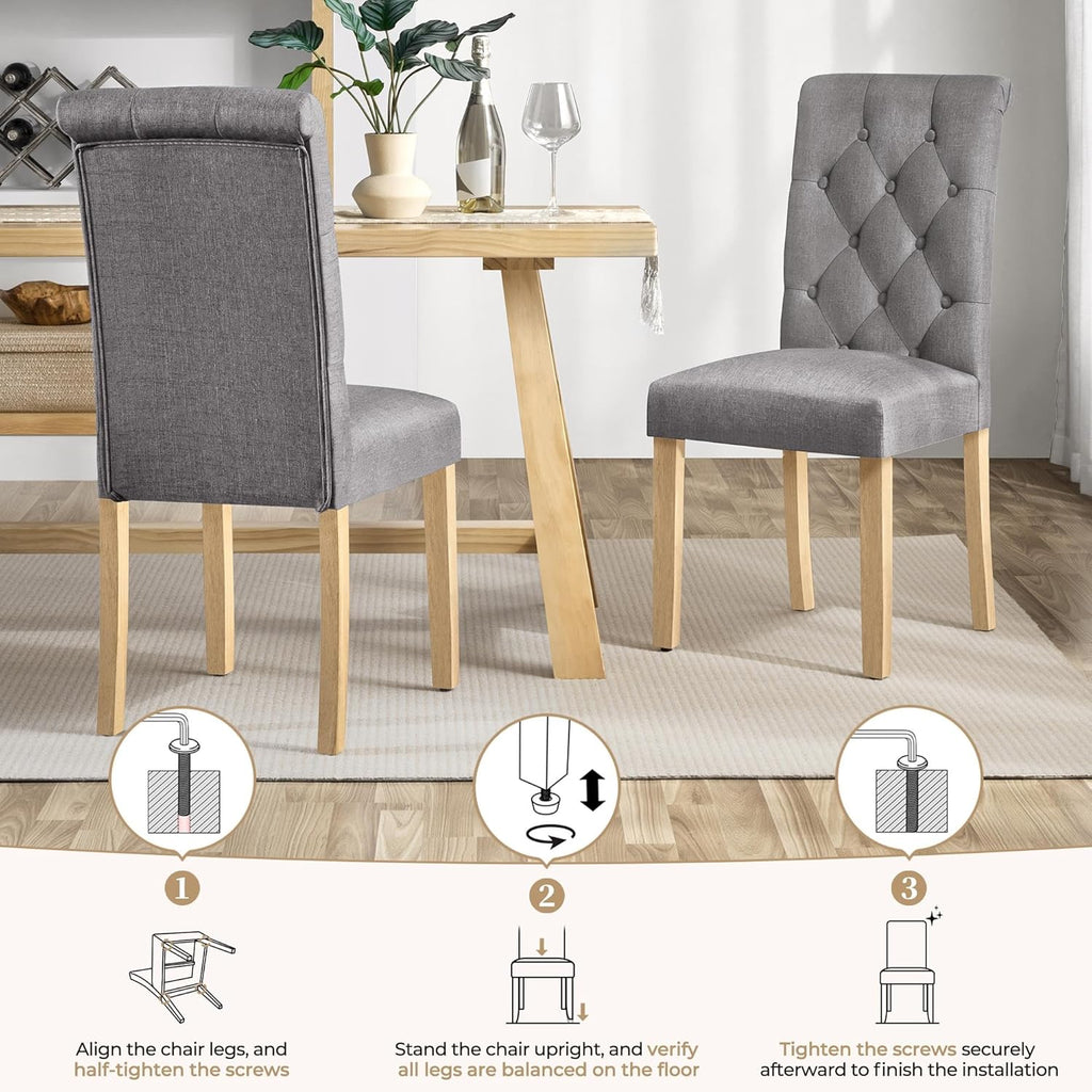 Yaheetech Dining Chairs Set of 4 Fabric Upholstered Button Tufted Kitchen Chairs with Solid Wood Legs for Home, Restaurant, Dining Room, Dark Gray