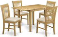 East West Furniture NDNO5-OAK-C 5 Piece Modern Dining Table Set Includes a Rectangle Wooden Table with Dropleaf and 4 Linen Fabric Dining Room Chairs, 30x48 Inch, Oak