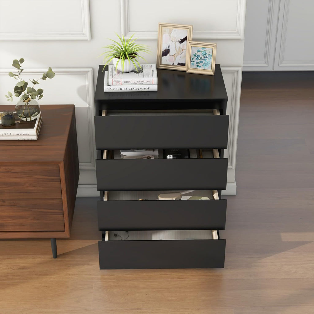 Modern Chest of Drawers, 4/5/6 Drawer Dresser Without Handles Floor Storage Drawer Cabinet Vertical Dresser Storage Organizer for Home Office (4 Drawers, Black)