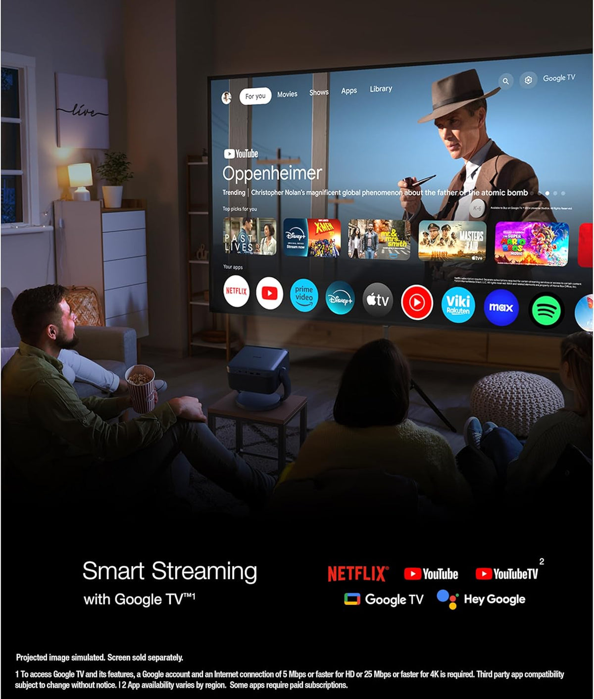 Epson EpiqVision Mini EF22 Portable Smart Laser Projector, Bright 1,000 Lumens, FHD 1080p HDR, 3-Chip 3LCD, Google TV, Netflix, Swivel Stand, Stereo Speakers, Home Theater - Stone Blue (Renewed)