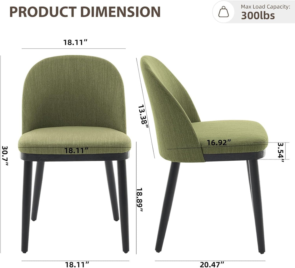 Garvee Wooden Dining Chairs Set of 6, Upholstered Kitchen Dining Room Chair, Modern Linen Fabric Farmhouse Dinner Chair with Leveling Feet/High Backrest Support for Dining Room, Living Room,Green