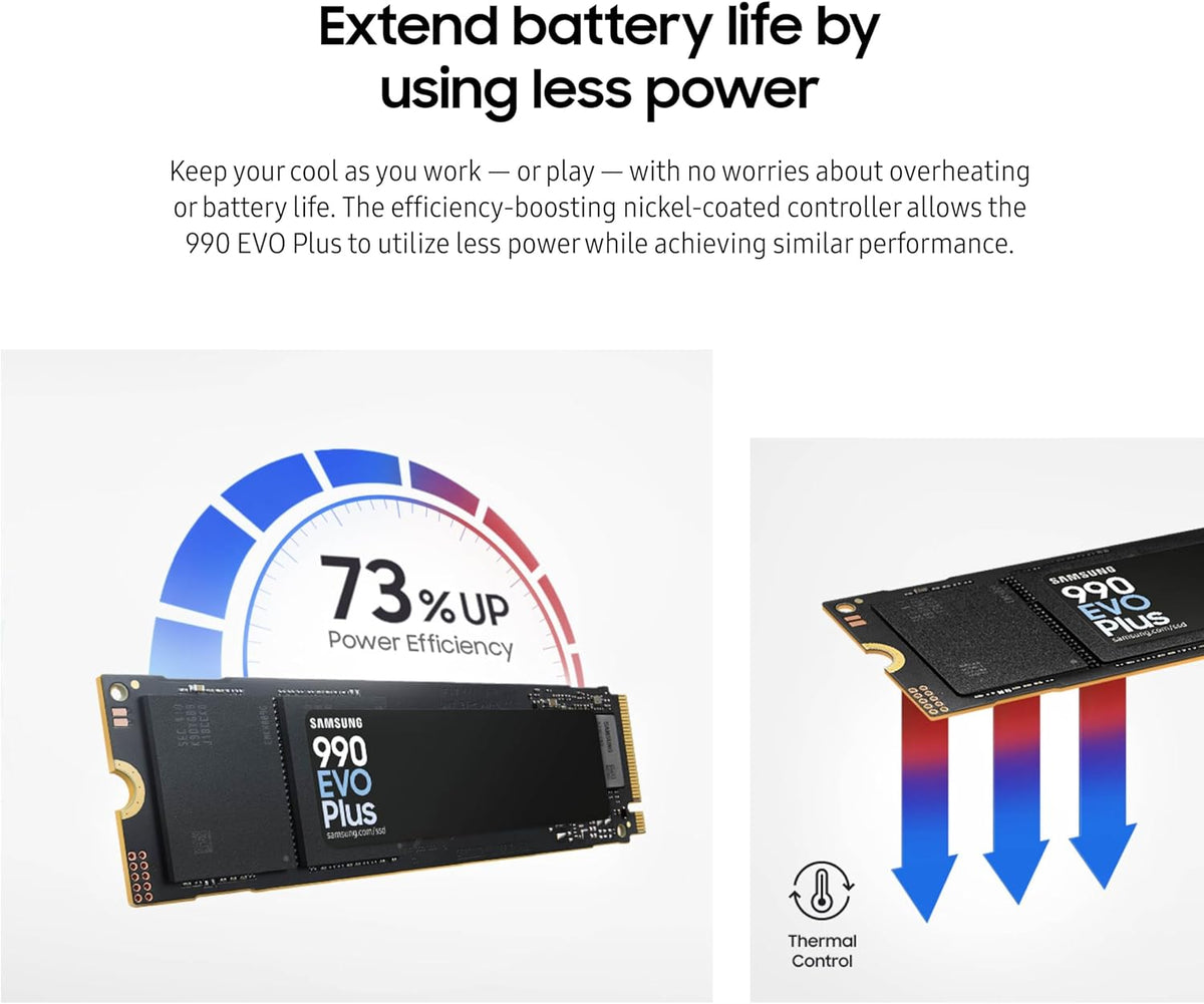 Samsung 990 EVO Plus SSD 2TB, PCIe Gen 4x4, Gen 5x2 M.2 2280, Speeds Up-to 7,250 MB/s, Upgrade Storage for PC/Laptops, HMB Technology and Intelligent Turbowrite 2.0, (MZ-V9S2T0B/AM)