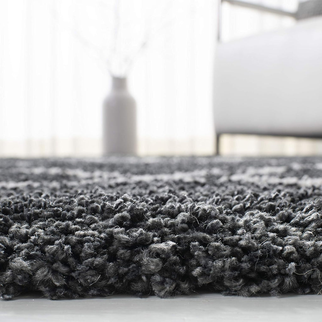 SAFAVIEH Hudson Shag Collection Area Rug - 8' Square, Dark Grey & Ivory, Trellis Design, 2-inch Thick, Ideal for The Living Room, Dining, Bedroom (SGH281G)