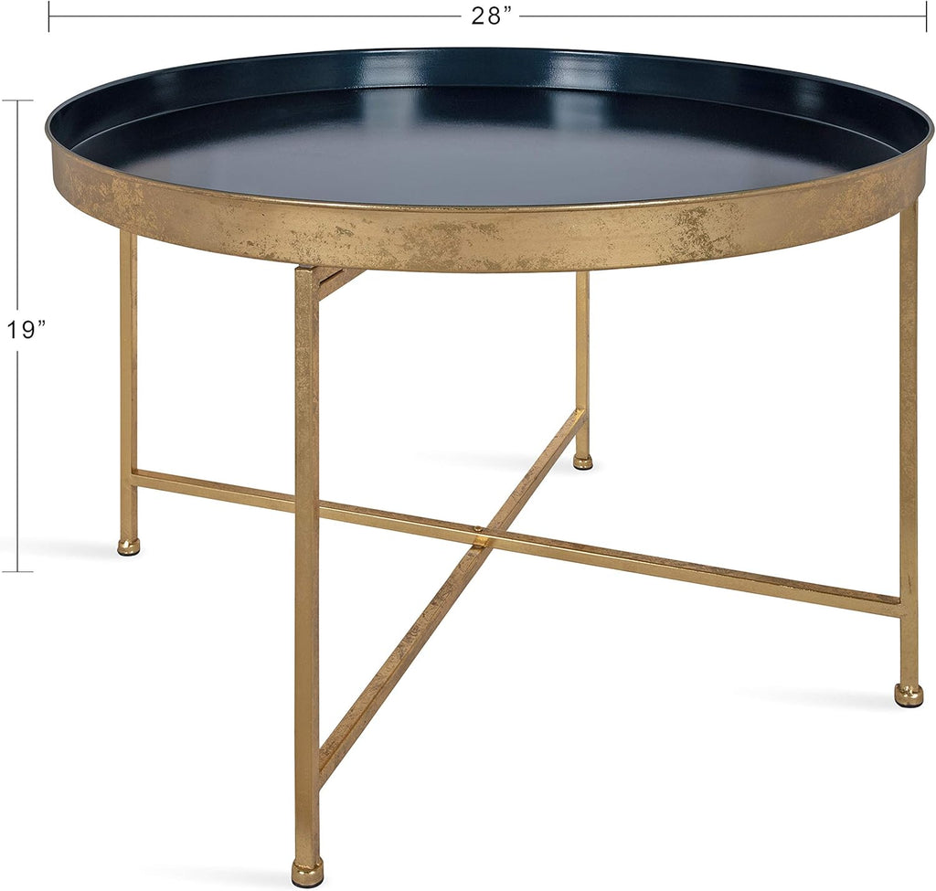 Kate and Laurel Celia Modern Glam Round Coffee Table, 28.25" x 28.25" x 19", Navy Blue and Gold Leaf, Chic Sophisticated Accent Table
