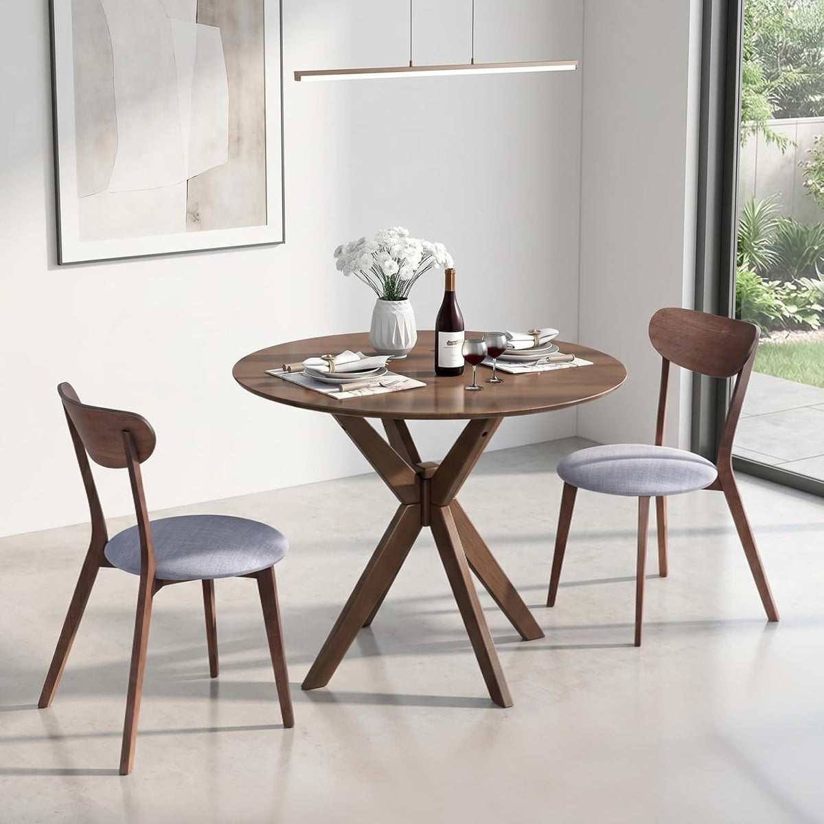 POWERSTONE 5-Piece Dining Table Set for 4, 36" Kitchen Table & 2 Chairs with Cushioned Seats, Mid-Century Dining Table Set for Small Spaces, Living Room, Apartment