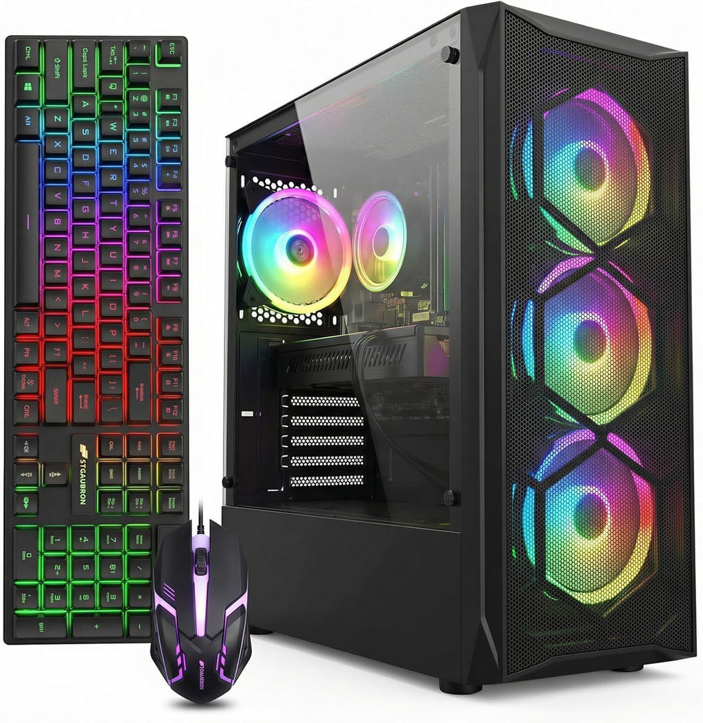 STGAubron Gaming PC Desktop, Intel Core i7 up to 3.9G, Radeon RX 580 8G, 16GB RAM, 512GB SSD, WiFi 6, BT 5.0, RGB Fan x 4, Windows 11 Home