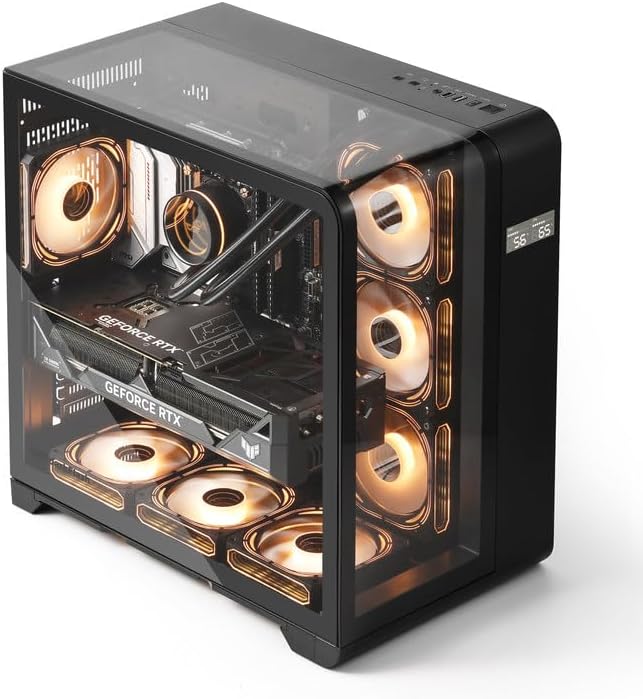 darkFlash ATX Mid-Tower PC Case with Screen, Three Side Glass, Curved Full View Dual Gaming PC Case, 4 PWM ARGB Fans Computer Case Pre-Installed, Type C, RTX 40 Compatible, Black(L280)