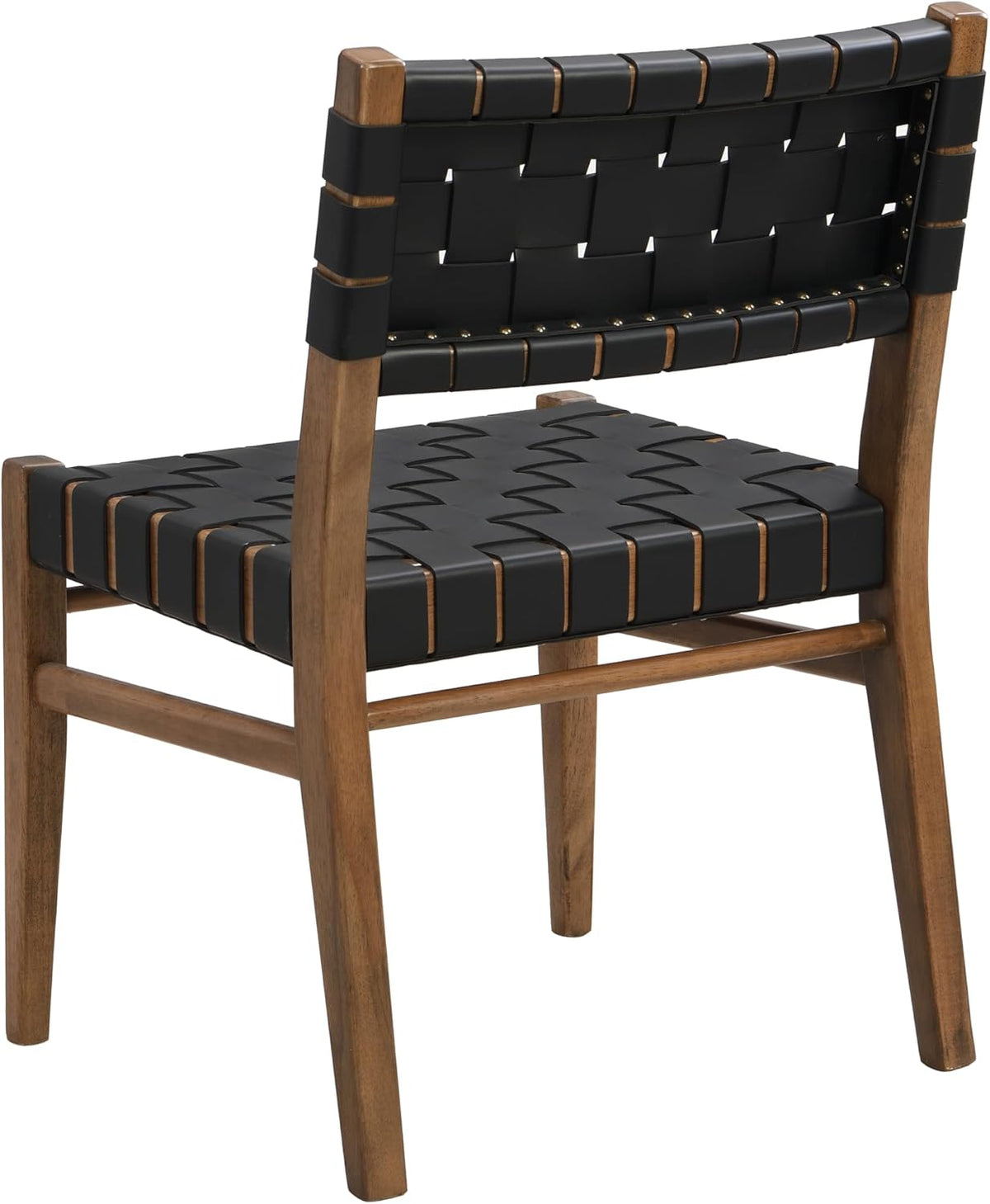 Christopher Knight Home Set of 2 Indoor Rubberwood Frame Armless Dining Chairs, Seating and Backrest with Rope Weave by PU/Faux Leather, for Dining Room Kitchen, Restaurant, Party, Walnut and Black