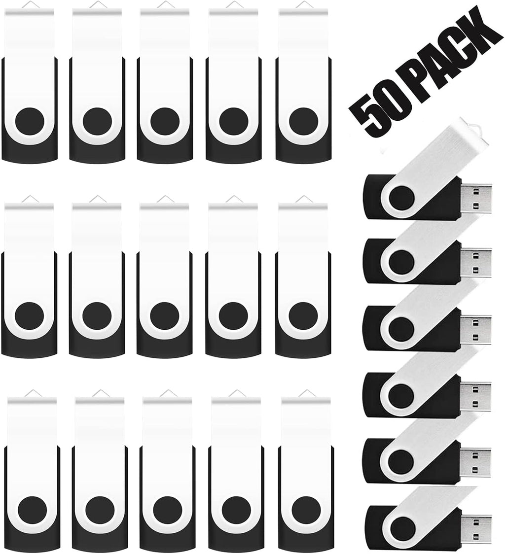 EASTBULL 50PCS 2GB Bulk Flash Drives USB 2.0 2GB Flash Drives Pack Thumb Drives Bulk Swivel Bulk USB Drives, Black