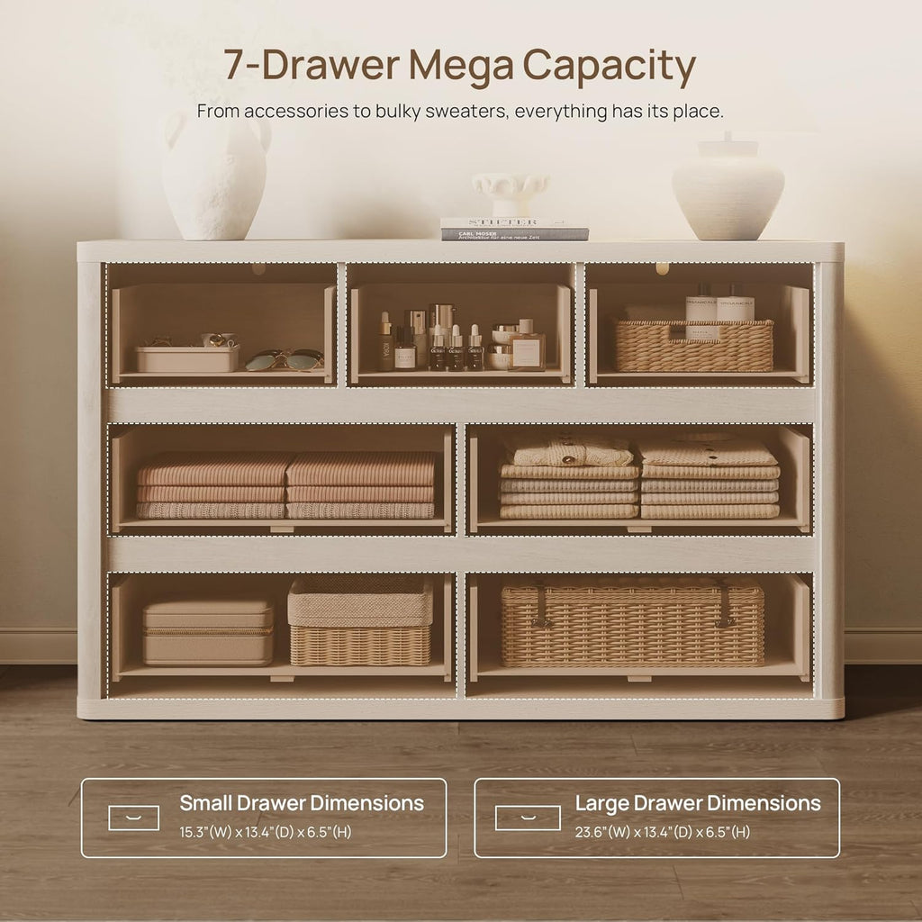 SICOTAS Dresser for Bedroom with 7 Drawers 53.5" Large Fluted Dresser TV Stand Modern Bedroom Dressers & Chests of Drawers Horizontal Wooden Dressers Storage Organizer for Hallway Closet Entryway