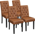 Yaheetech Dining Chairs Set of 4 Modern Style Faux Leather Dining Room Chairs with Solid Wood Legs and Button Tufted Padded for Home Kitchen, Retro Brown