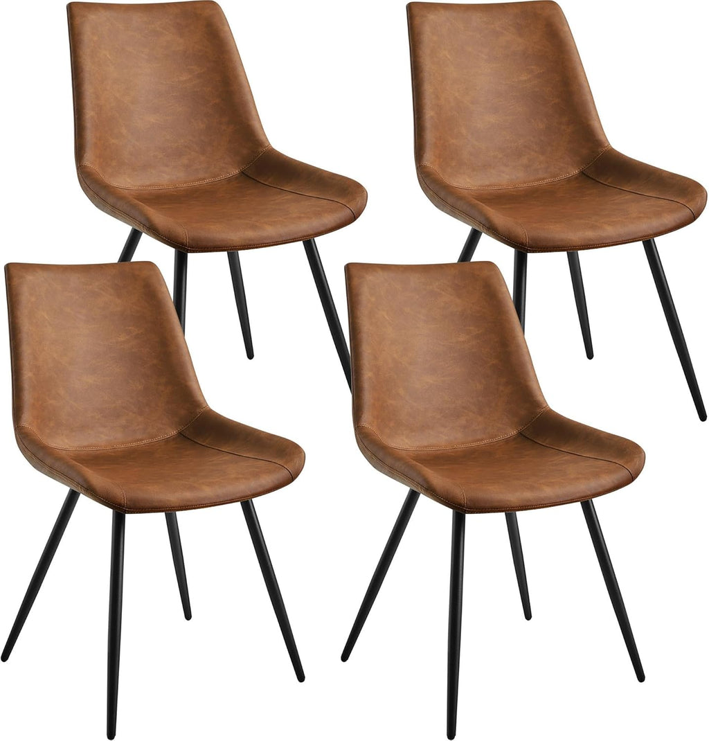 Yaheetech Dining Room Chairs Set of 4 Mid Century Modern Kitchen Chairs with Upholstered Faux Leather and Metal Legs for Dining Room, Living Room, Brown