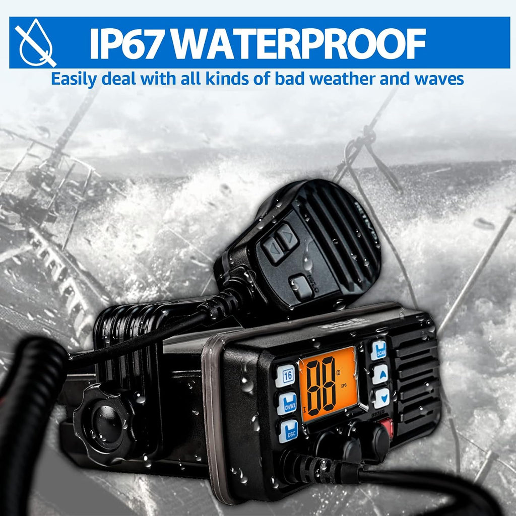 Retevis RM20 Marine VHF Radios Fixed Mount, Marine Band Radio with Built in GPS, DSC, IP67 Waterproof, High Power, NOAA Weather, International Channels, Ship to Shore Radio for Boats(Black)