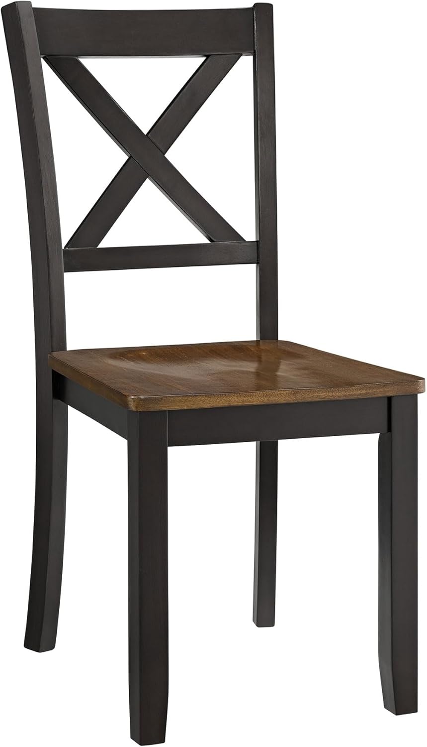 ROME + OAK X-Back Farmhouse Wooden Armless Dining Chairs in Black/Dark Brown, Set of 2 - Indoor Home Kitchen Seating Furniture