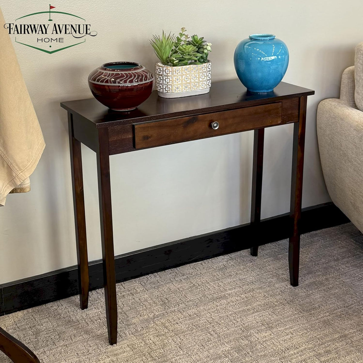 Solid Acacia Console Table w/Drawer