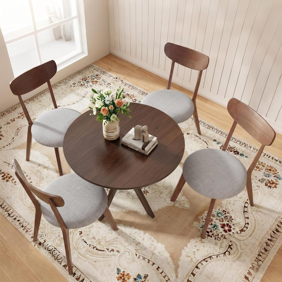 POWERSTONE 5-Piece Dining Table Set for 4, 36" Kitchen Table & 2 Chairs with Cushioned Seats, Mid-Century Dining Table Set for Small Spaces, Living Room, Apartment