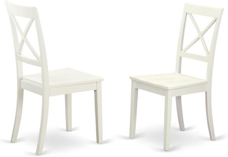 East West Furniture DLBO5-WHI-W 5 Piece Kitchen Table Set for 4 Includes a Round Dining Room Table with Dropleaf and 4 Solid Wood Seat Chairs, 42x42 Inch, Linen White