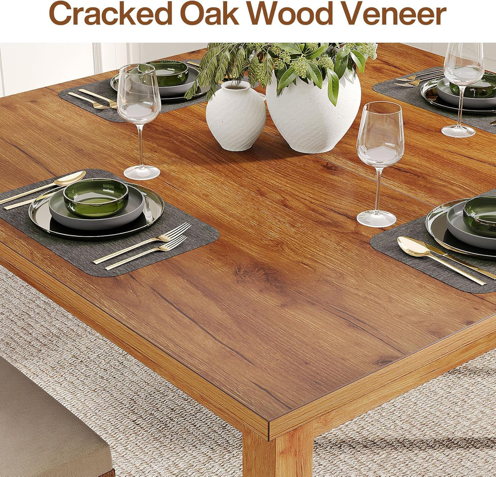Tribesigns Wood Dining Table Farmhouse Kitchen Table for Living Room, 4-Person Square Dinner Table with Wooden Legs, Rustic Brown