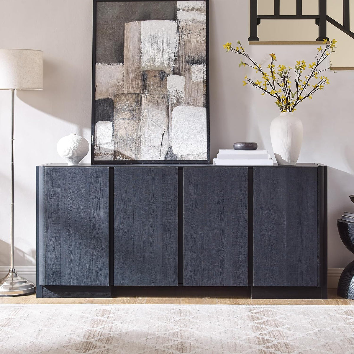 JXQTLINGMU 66" Large Sideboard Buffet Cabinet with Storage, 30" Tall Modern Kitchen Storage Cabinet, Adjustbale Shelf, Coffee Bar, Long Accent Table for Dining Room,Living Room, Entryway, Black