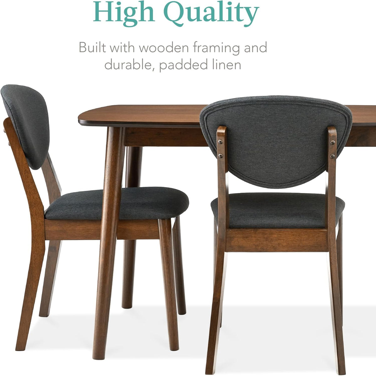 Best Choice Products 5-Piece Dining Set, Compact Mid-Century Modern Table & Chair Set for Home, Apartment w/ 4 Chairs, Padded Seats & Backrests, Wooden Frame - Walnut/Charcoal