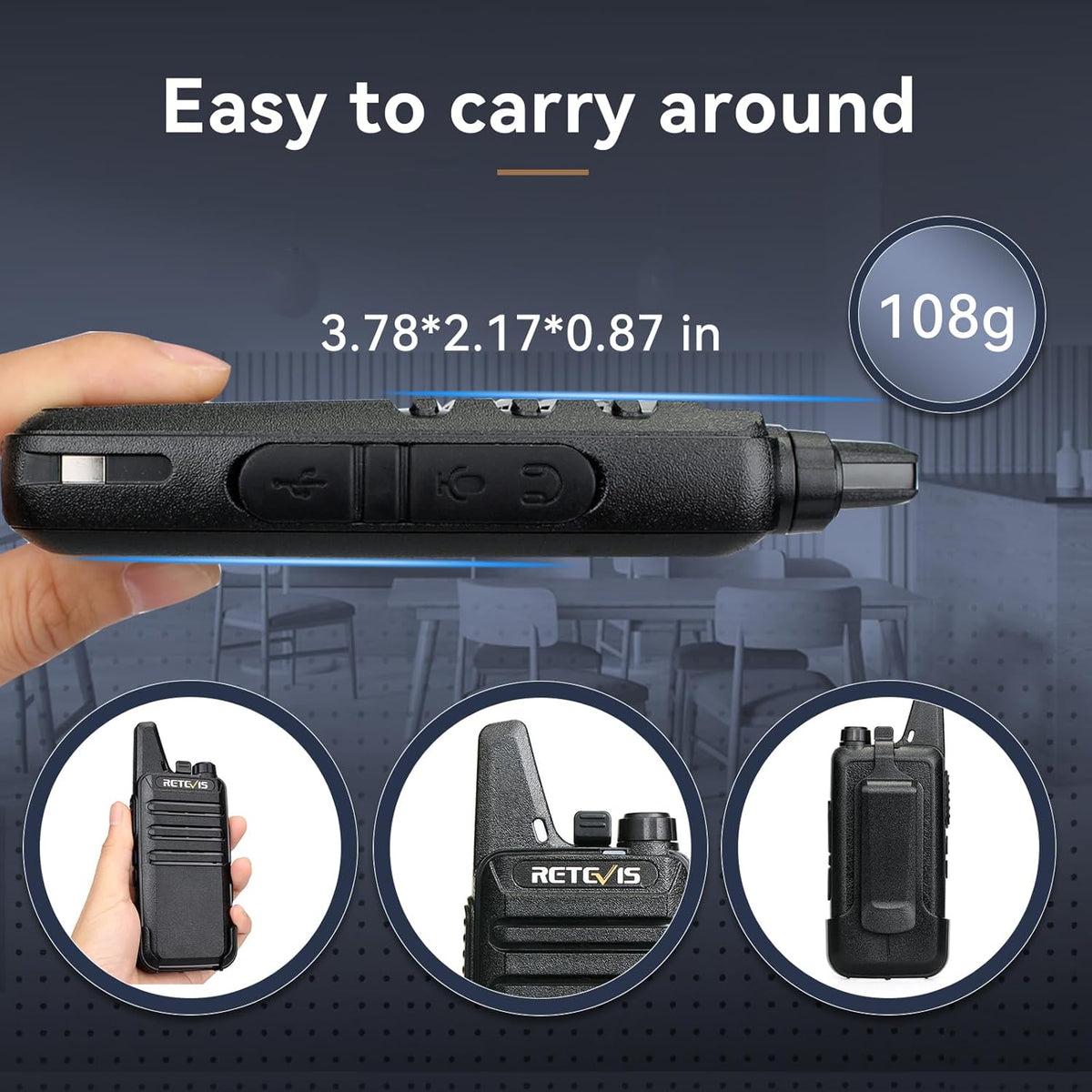 Retevis RT22 Walkie Talkies Rechargeable,Long Range Two Way Radio,2 Way Radio for Adults, Handsfree VOX Mini, for Business Office School Church Restaurant Retail(Black,10 Pcs, 5 Box)